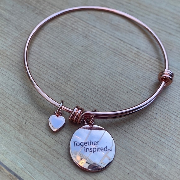 Together Inspired Breast Cancer Charm Bracelet-Rose Gold Expands 2.0”-3.5” - Picture 2 of 6